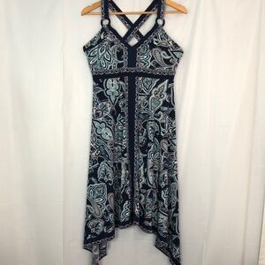 INC International Concepts Paisley Maxi Dress Blue Black Size M